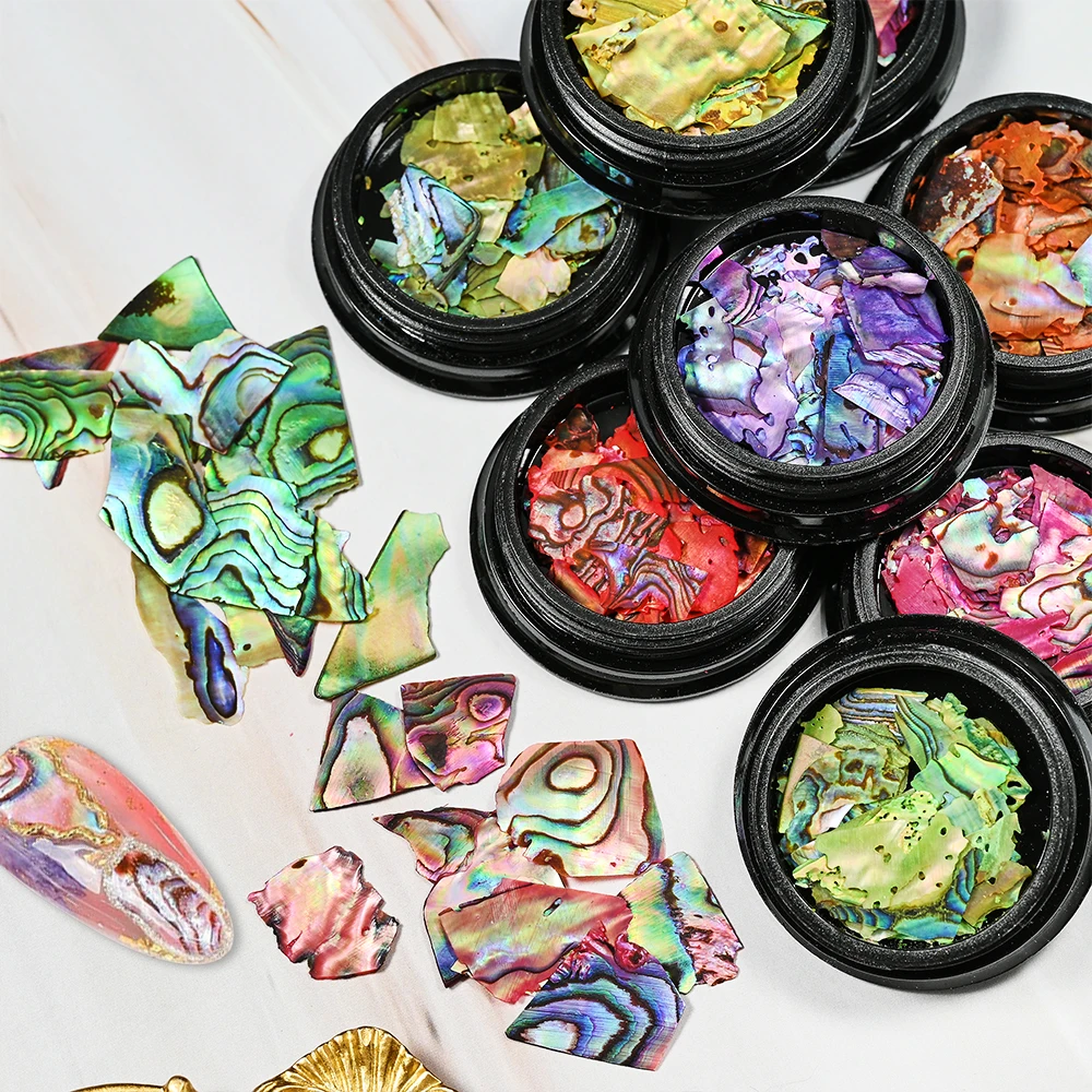 1Box Rainbow Abalone Shell Nail Art Fragments 3D Irregular Natural Sea Shell Mixed Rhinestone DIY Nail Art  Decoration Flakes