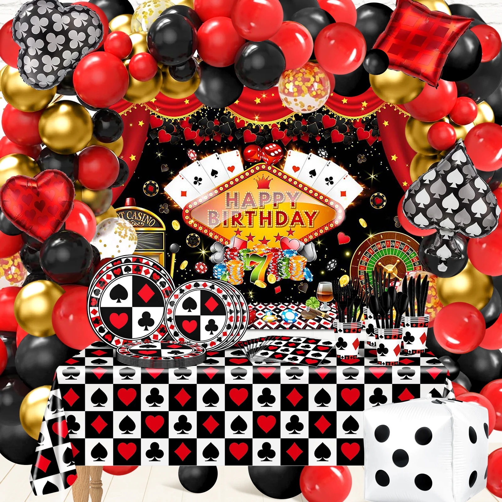 269 ​​Pieces Casino Theme Party Decorations Casino Birthday Background Poker Tableware Casino Balloons Party Decorations