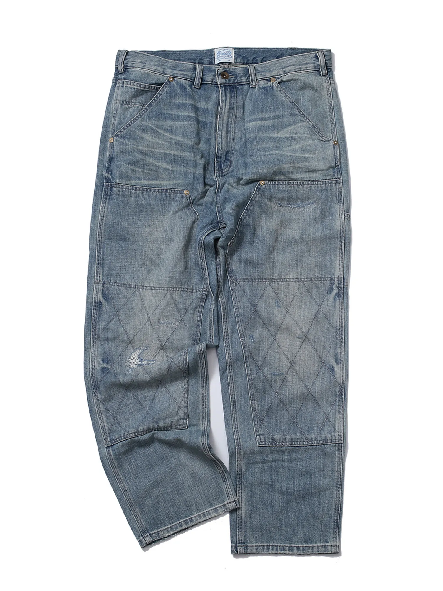 MADNESS Rhombus Knee Patch Washed Rail Straight Jeans