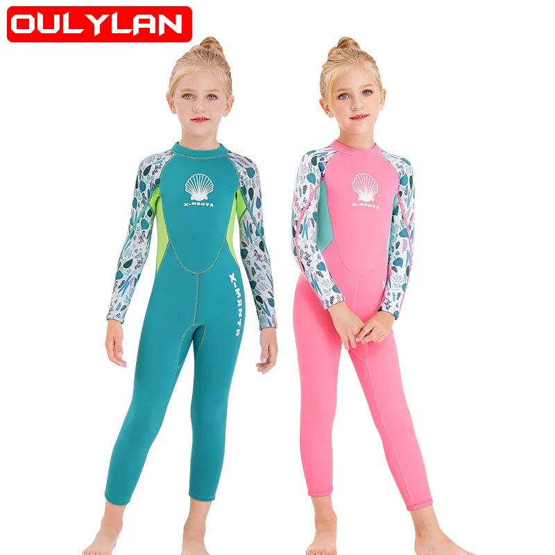 

New 2.5MM Neoprene Wetsuits Kids Swimwears Diving Suits Long Sleeves for Girls Surfing Children Rash Guards Snorkel One Pieces