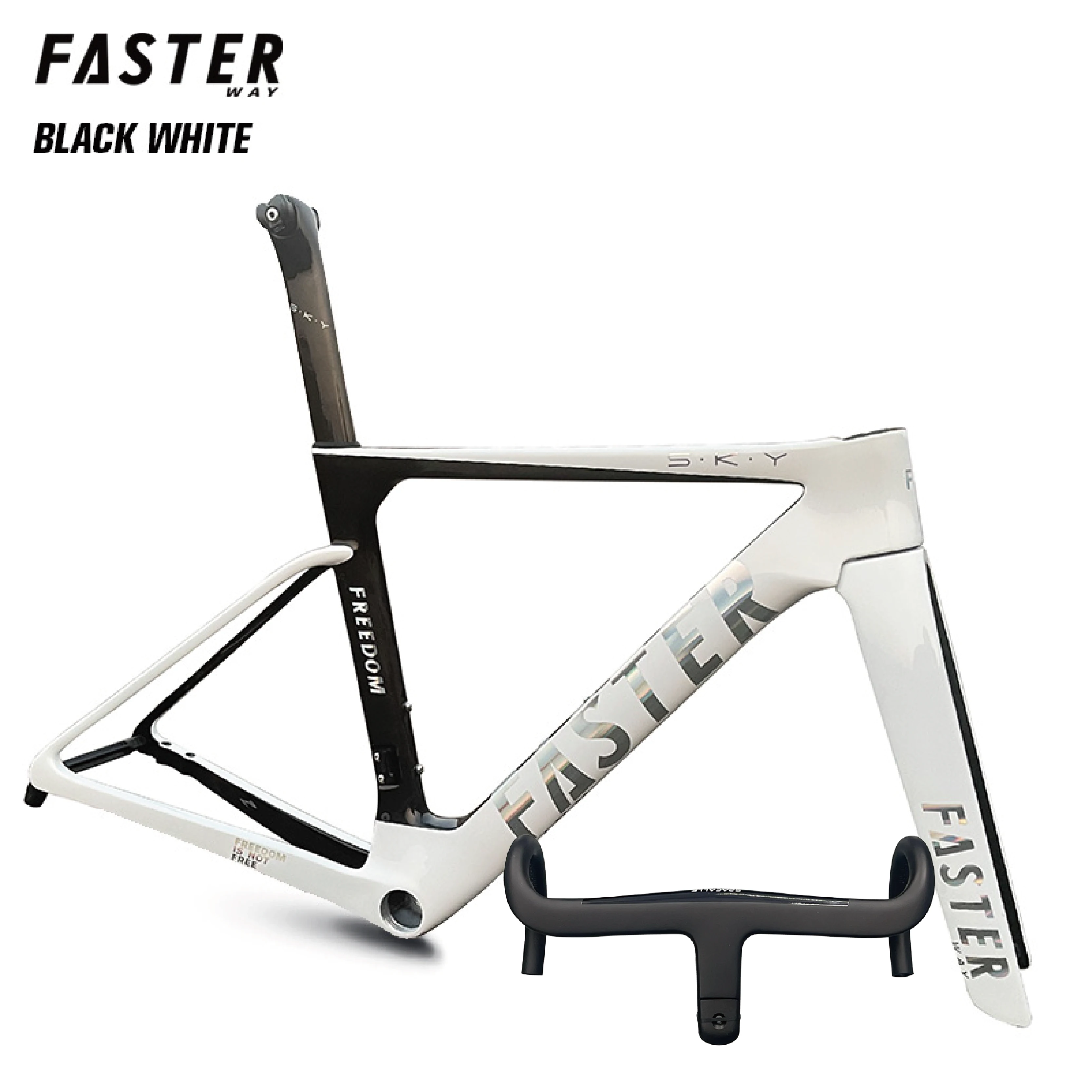 New Model T47 FASTERWAY Freedom Frameset Carbon Bike Road Frame with Fork Seatpost Clamp Headset Handlebar 32C Disc Brake