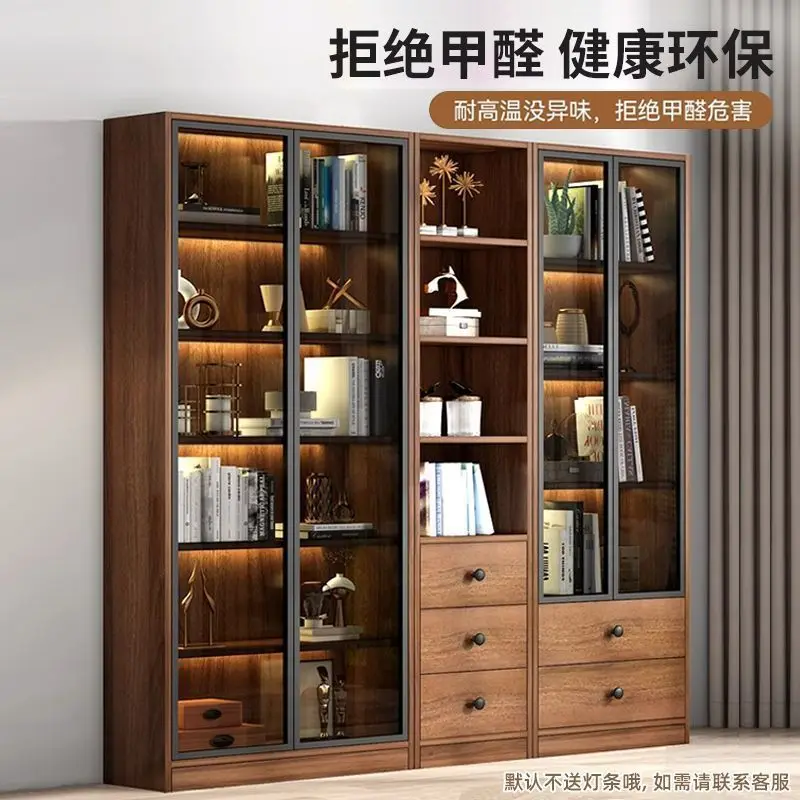 Customized.JGP1 Light Luxury Full Solid Wood Bookshelf with Glass Floor-to-Ceiling Wall Storage Cabinet Display Cabinet In