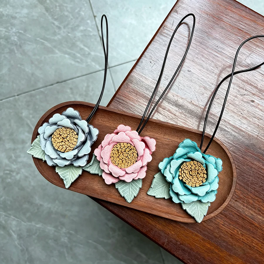 Cowhide Sunflower Pendant Bag Charm Purple Flower Keychain Bag Pendant Decoration Girl Gift Bags Accessories