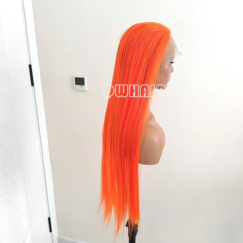 QW Synthetic Hair Orange Straight 13X4 Lace Front Wigs for Women  Frontal Wigs Cosplay Glueless Heat Resistant Fiber Cosplay