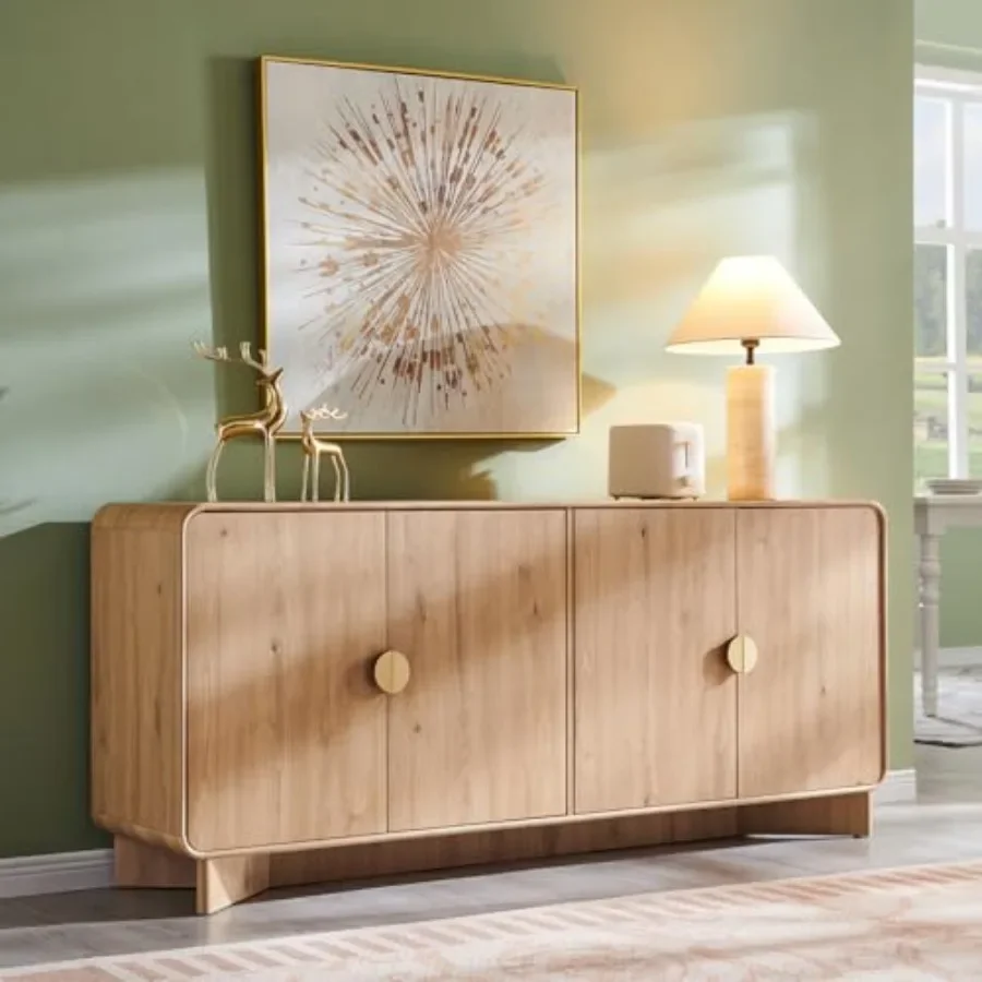 Modern Buffet Cabinet with Storage for Dining Room, Wood Finish, Natural Brown, Spacious Compartments and Sleek Design