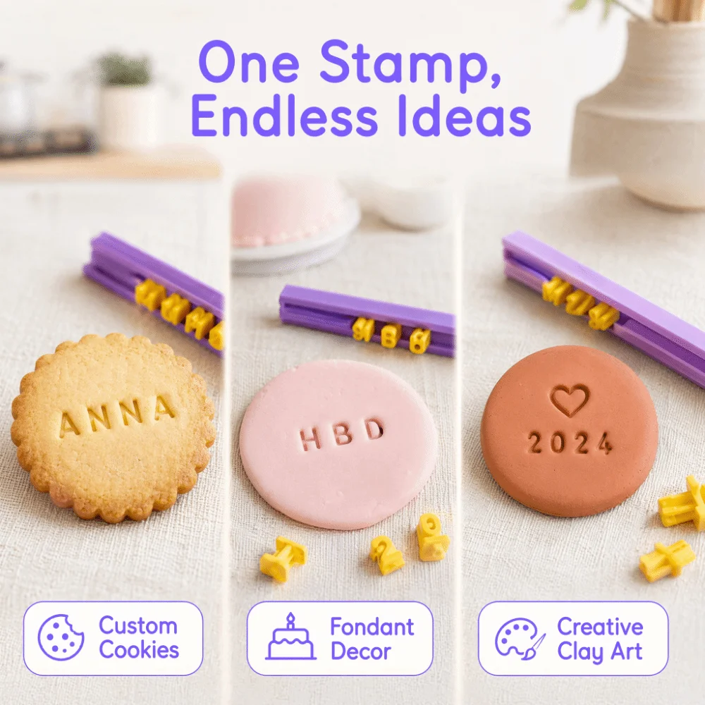 Raised Character Stamp Pieces Cookie Stamps Easy Demolding Claim Fine Workmanship Alphabet Stamps Slotted Holder