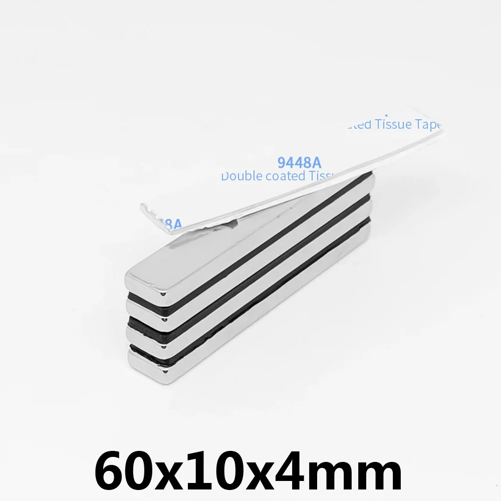 60x10x4mm Strong Block Search Magnet With 3M Self - Adhesive 60x10x4 Strip Permanent NdFeB Magnet 60x10x4