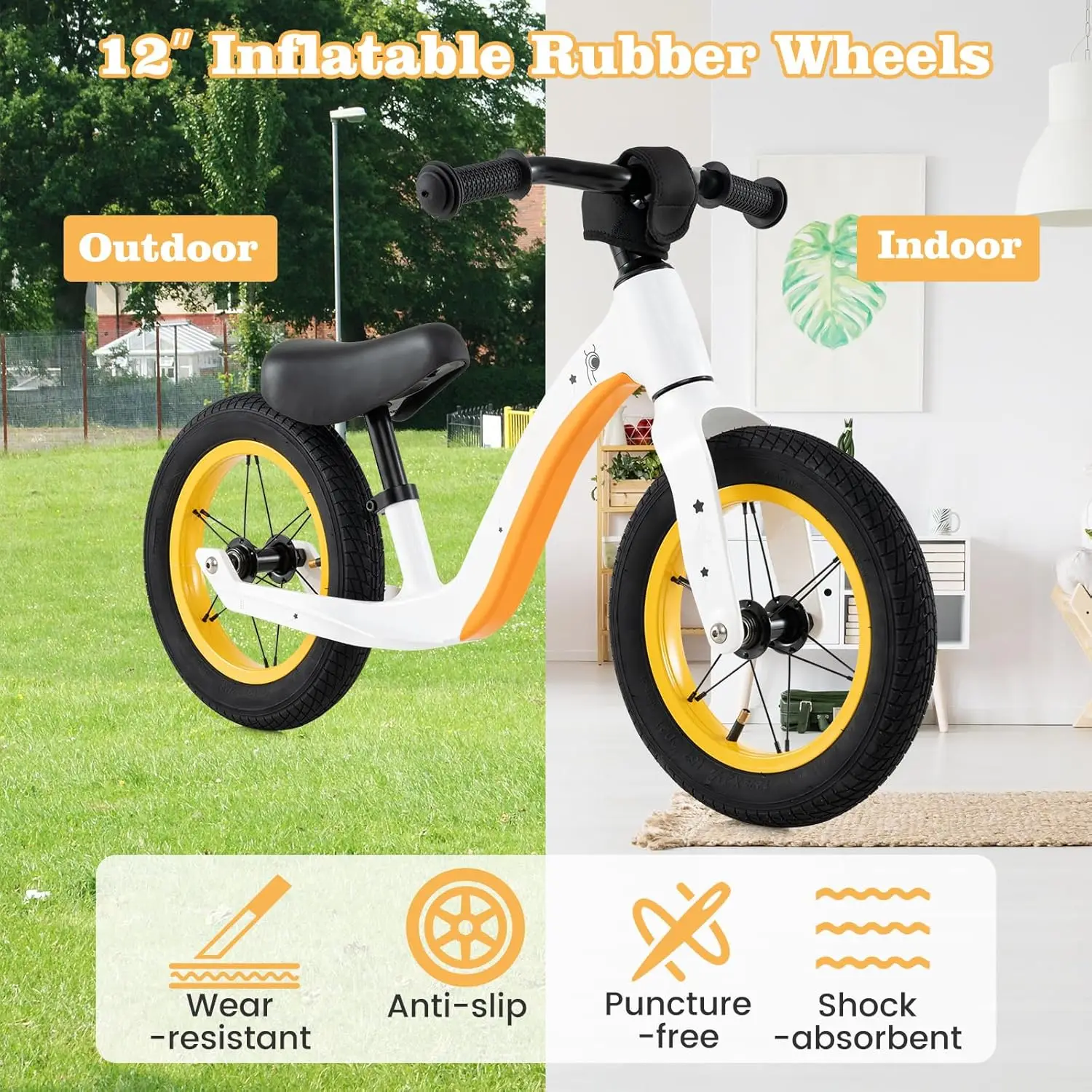 دراجة توازن للأطفال بمقعد مبطن قابل للتعديل ، دراجة دفع للأطفال خالية من الأدوات ، إطار سبيكة مغنزيوم خفيف للغاية ، بدون دواسة ، 12 بوصة