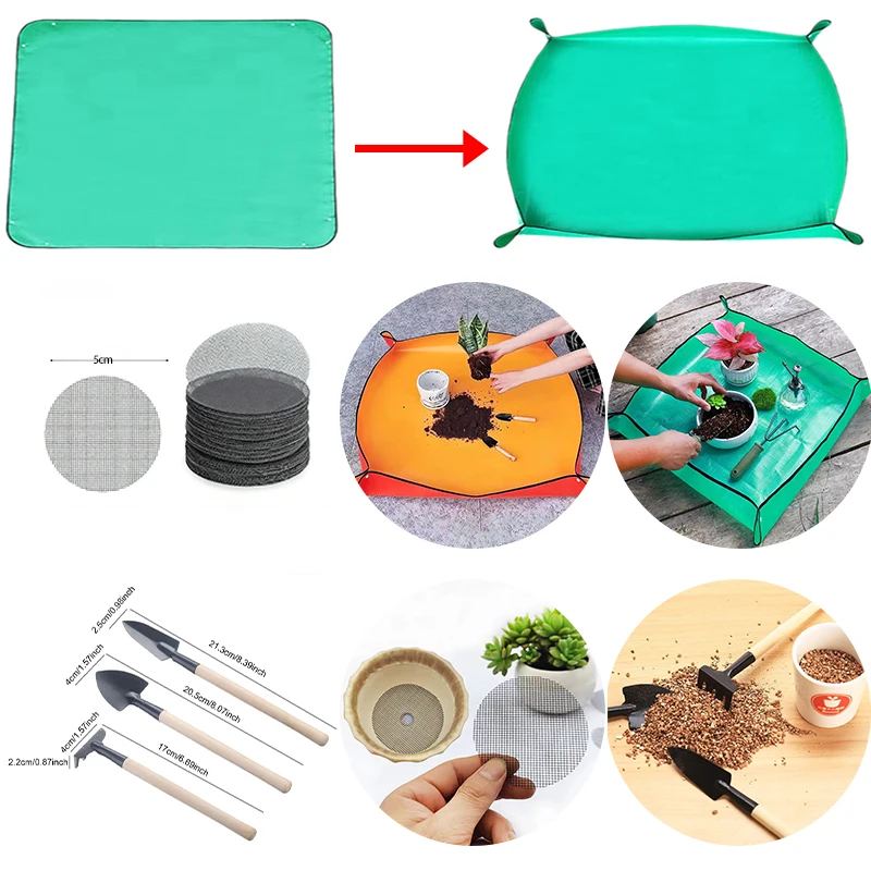 Waterproof Foldable Garden Plant Flower Pot Planting Mat Transplanting Mats 32-100cm Green Yellow Thicker Shovel Garden Tool Set