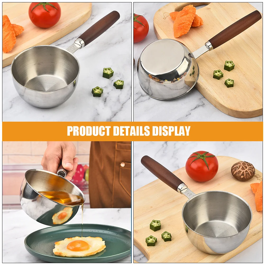 

Соусник из нержавеющей стали, мини-носик для заливки масла, маленькая сковорода, деревянная ручка, дизайн с защитой от ожогов, кухонный носик, маленькая кастрюля