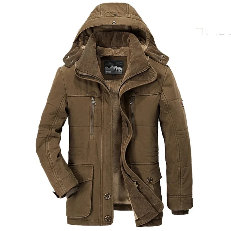 

2023 Winter Men's Cotton Coat Medium Length Plush and Thick Medium to Large Multi Pocket Cotton Jacket