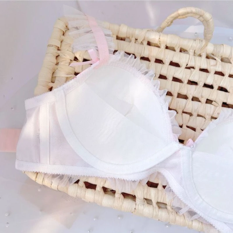 Intimo in pizzo dolce sottile da ragazza in stile giapponese senza anello in acciaio piccolo petto Push up mostra grande tuta reggiseno Anti-caduta