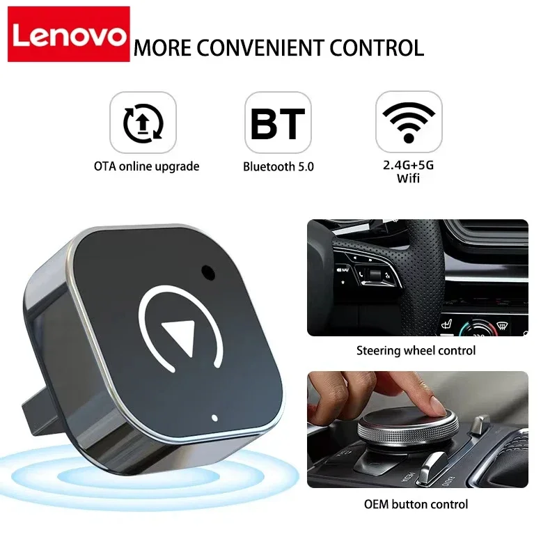 Lenovo 2 In1 Wireless Carplay Adapter Wireless Android Auto Dongle Bluetooth Plug&Play For Toyota Volvo Hyundai VW Audi MG Benz