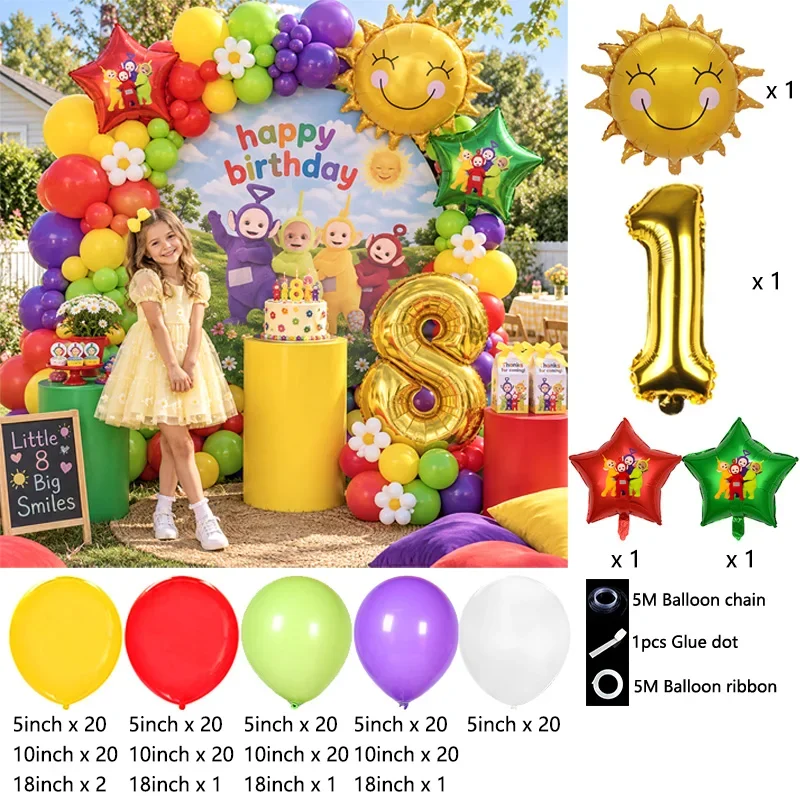 Teletubbies Kids Balloon Garland Globos Kit, Cute Foil Latex Balloon Bouquet for Baby Birthday Baby Shower Party Backdrop Photo