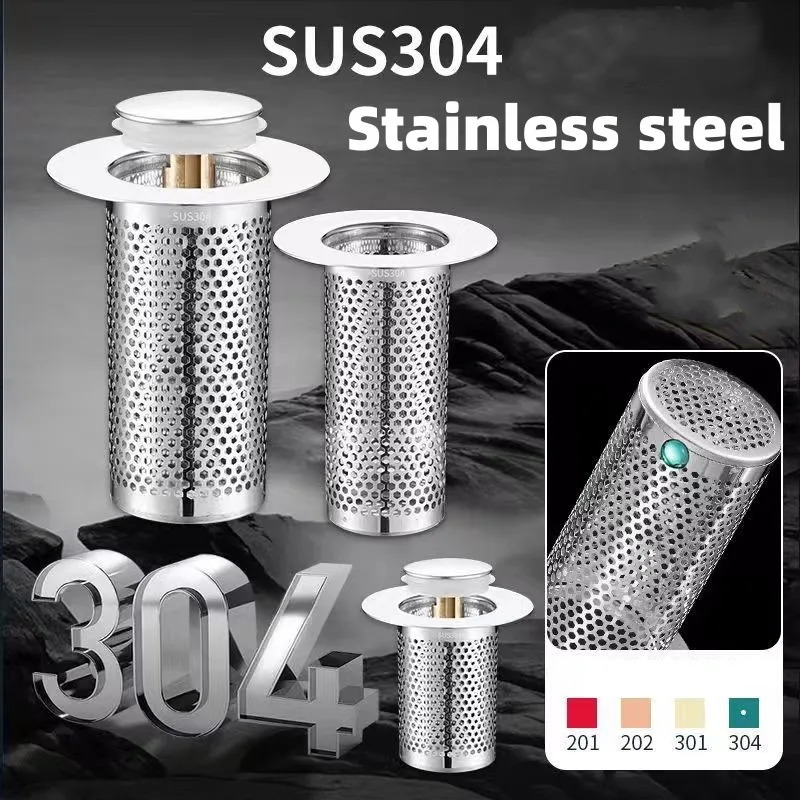 Stainless Steel Floor Drain Filter Washbasin Plug Anti Odor Pop-Up Bounce Core Basin Stopper Hair Catcher Shower Sink Strainer