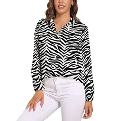 Zebra Print Blouse Long-Sleeve Animal Stripes Retro Blouses Female Street Style Oversized Shirts Printed Tops Gift