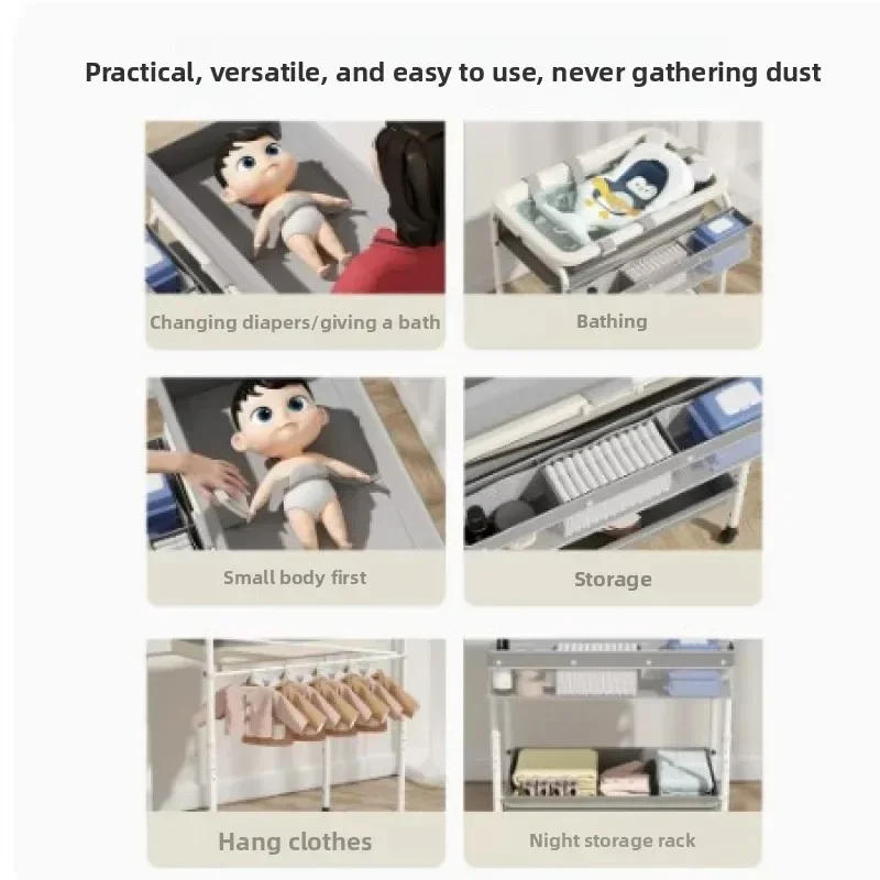 Multifunctional Folding Diaper Changing Table: Infant Care, Bathing, Integrated Bathtub & Massage