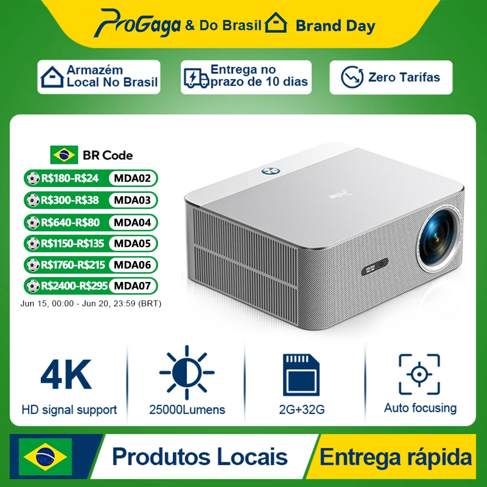 PROGAGA PG610W Projetor 4K Android WiFi Foco Automático Full HD 1080P Projetor PG610 ATV Projetor Portátil Home Theater Feixe de Vídeo