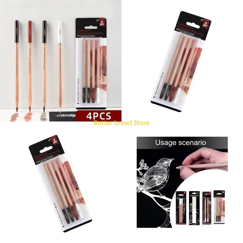 W89C 2/3/4x White Charcoal Pencils Highlight Pencil Drawing Pencils Highlight Pen