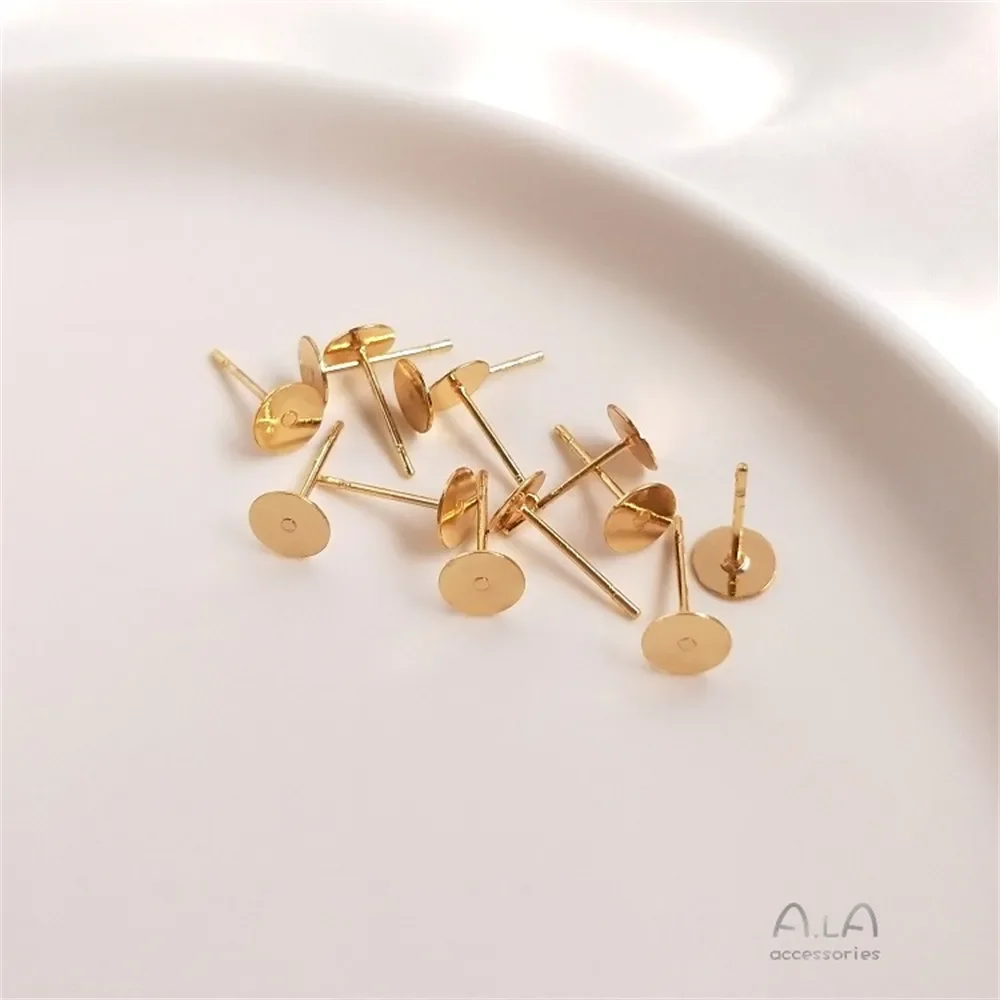 14K Gold Color Pinto Earrings with Hanging Rings Handmade DIY Earrings Material Stickable Pearl Accessories Tray Stud Earrings