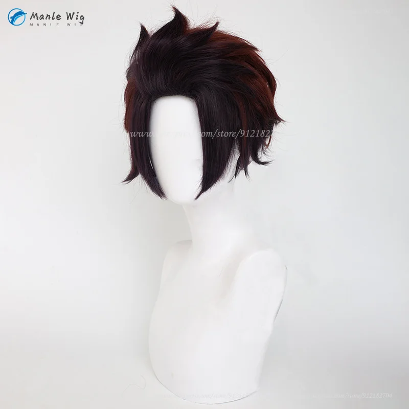 Perruque de Cosplay Synthétique de Haute Qualité, Cheveux Courts Rouges et Bruns, avec Bonnet