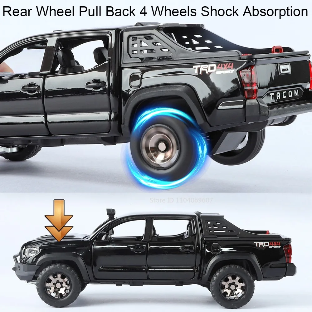 1:32 Tacoma HiLux modelo de juguete vehículos todoterreno aleación Diecast sonido luz puertas abiertas tirar hacia atrás absorción de impacto para regalos de niños
