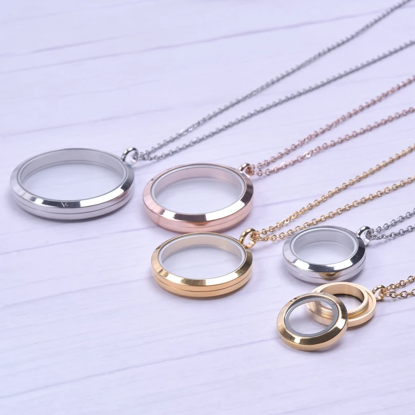 Round Pendant Necklace Locket Charm Stainless Steel Necklaces For Women Men Jewelry Chain Around Neck Necklace Decoration Gifts