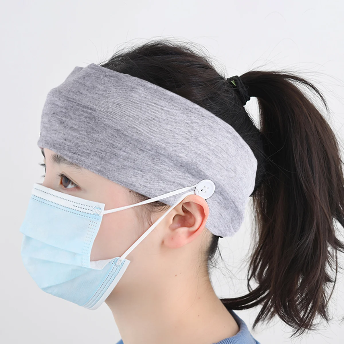 

2Pcs Fitness Headband Binding Headscarf Yoga Sports Hairband Mask Button Ear Protector Stylish Pure Color Headband for Women