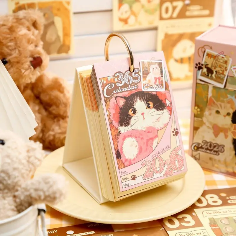 2026 Upgraded 365 Calendar Free Day Diary Popular Cute Pet Theme Gift Box Desktop Calendar
