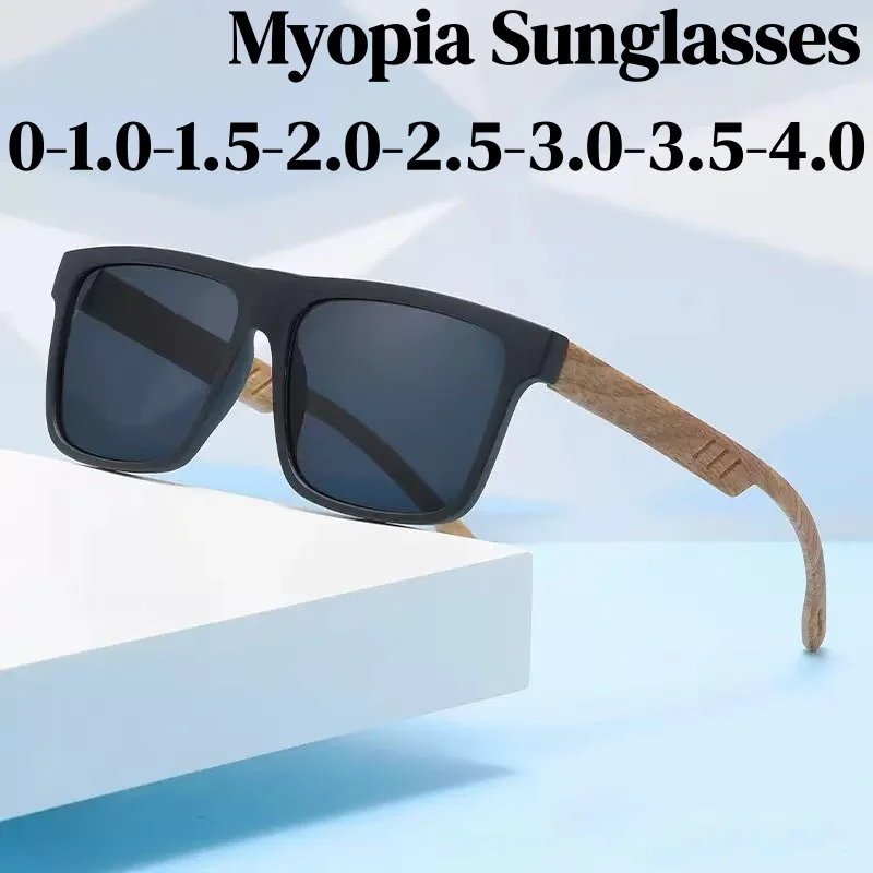 

New Vintage Bamboo and Wooden UV-blocking Myopia Sunglasses for Men Trendy Fashion Sunshade Near Sight Sunglasses Minus Diopter