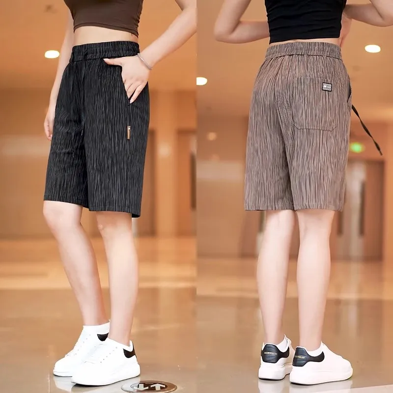 

Ice Silk orts Men's Summer Loose Elastic Drapey Thin Beach Casual Pants Large Size Stripe Pants Youth Active Sle Loose Waist