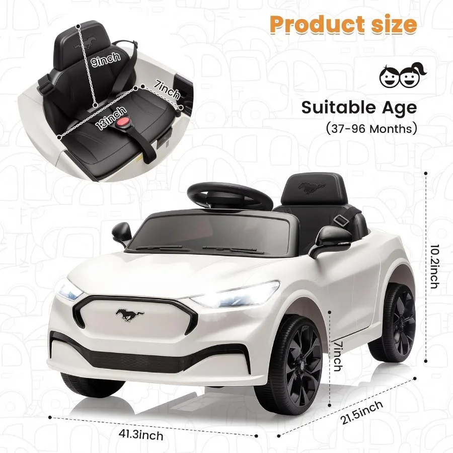 어린이용 전동 자동차, 12V 전동 유아용 자동차 리모컨 포함, LED 조명 및 음악 플레이어가 있는 어린이용 탈것 장난감