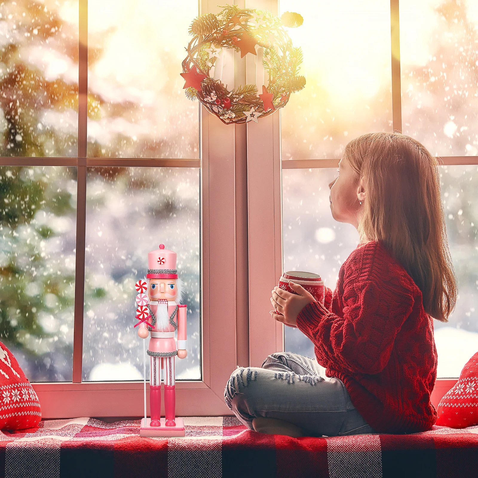 

38Cm Christmas Nutcracker Soldier Wooden Ornament Desktop Decor For Home Hotel Restaurant Coffee Shop Xmas Party Supplies Wood