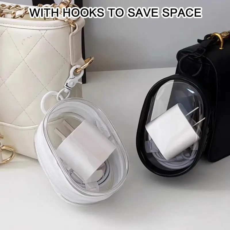 Headphone Organizer Case Earbud Case Pouch Storage Bag With Carabiner Double Zipper Headphone Cases Transparent Coin Purse For