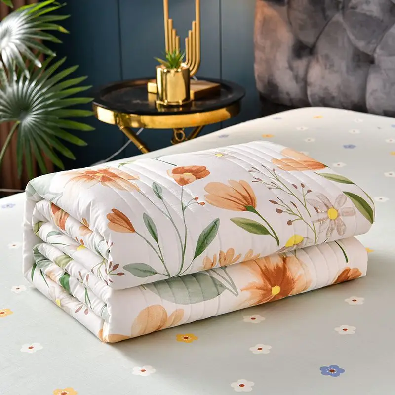 Summer and Autumn Air-Conditioning Bedroom Living Room Summer Cool Double Thin Blanket Single Core Student Washed Cotton Print