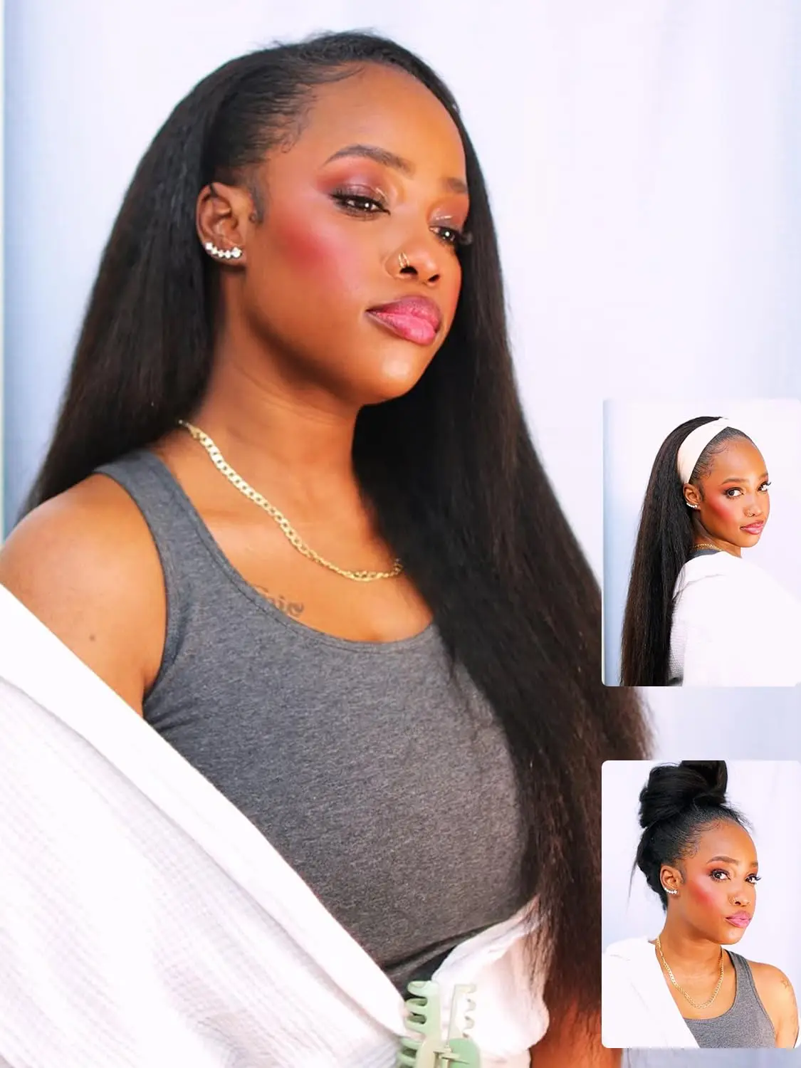 

5x5 Drawstring 3 In 1 250 Density Human Hair Kinky Straight Half Wig Ready To Go With Natural Hairline Wig For Women