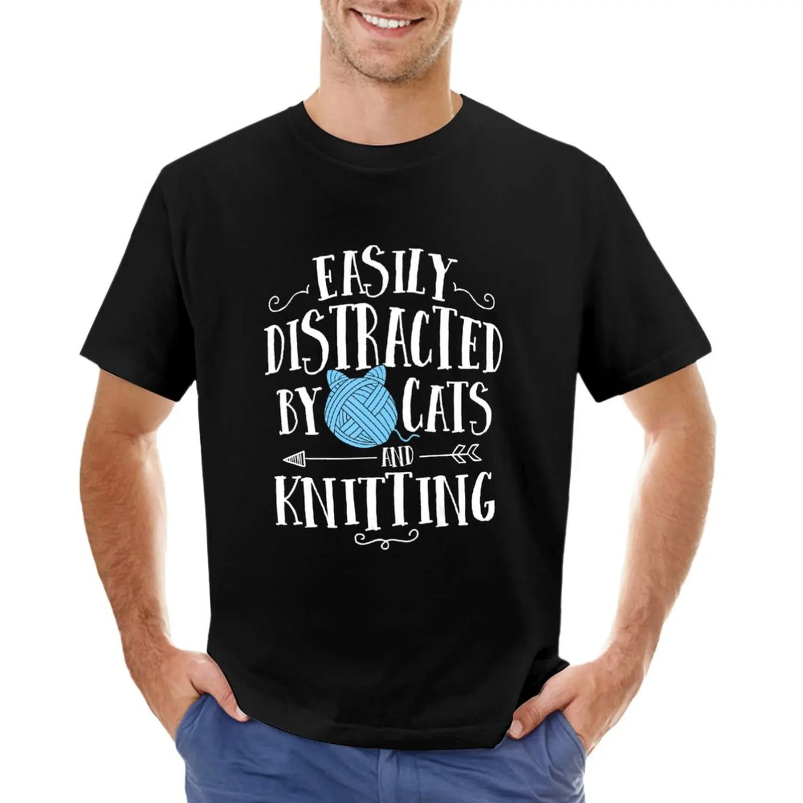 Easy Distracted By Cats And Knitting T-Shirt blanks summer tops anime shirts men