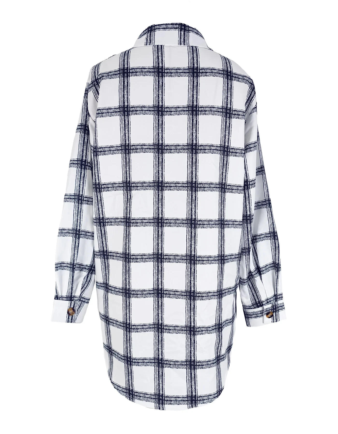 Damen Freizeithemd Schwarz-Weiß Kariert mit Knöpfen Langarm-Bluse mit Taschen Modische Koreanische Frühlings- und Sommerkleidung – Detail 9