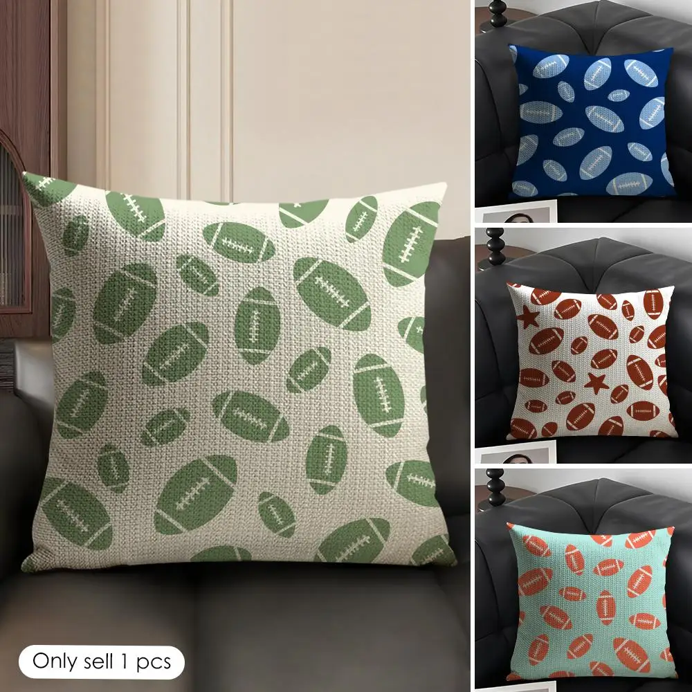Rugby Pattern Cushion Cover Linen Organic Fabric Double-Sided Printing Sofa Breathable Home Decor Gift Pillow Case