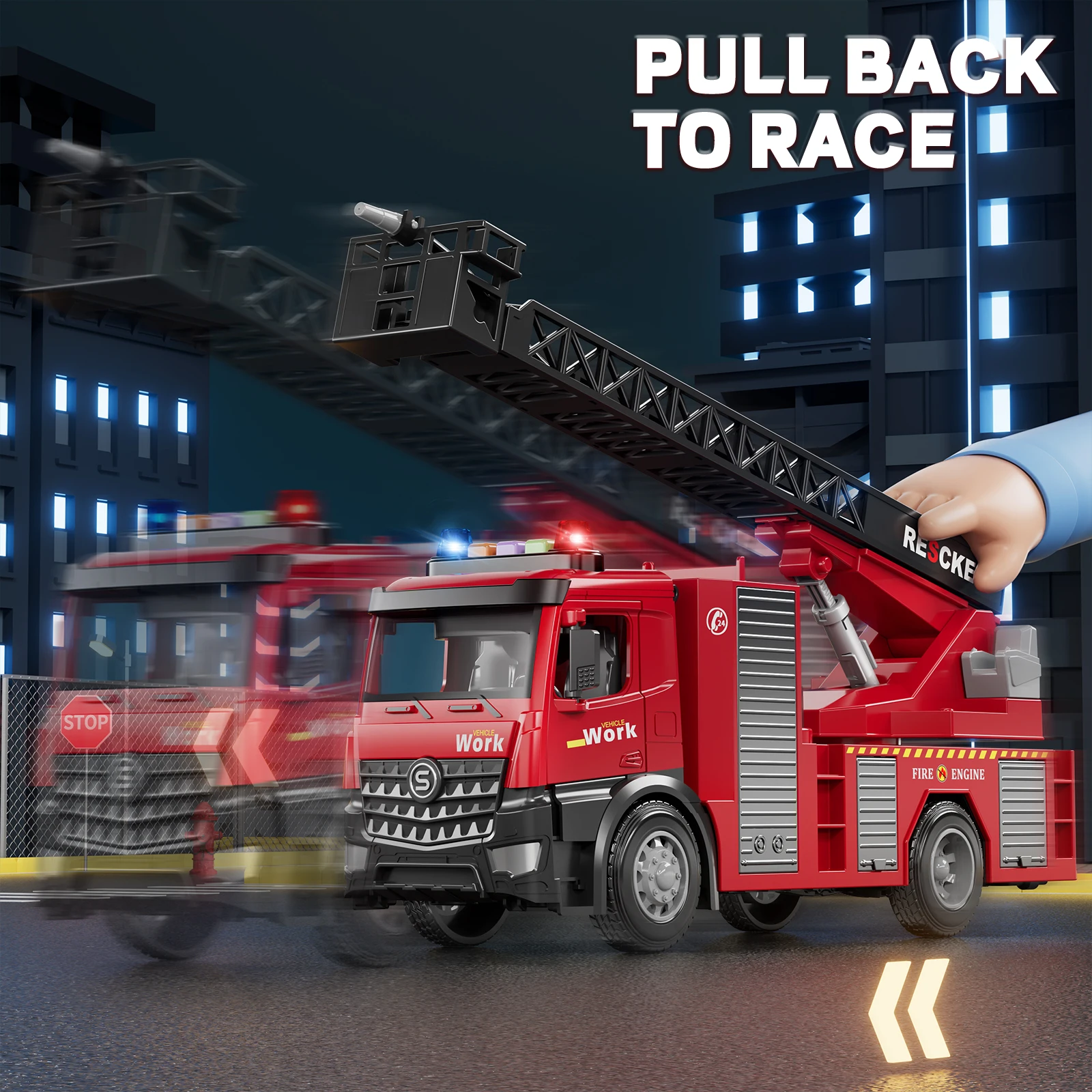 โลหะผสม Fire Truck ของเล่นเด็กบันได Fire สเปรย์น้ําสีแดงรถบรรทุก Light Sprinkler รถสําหรับของเล่นเด็กรถยนต์ของขวัญวันเกิด