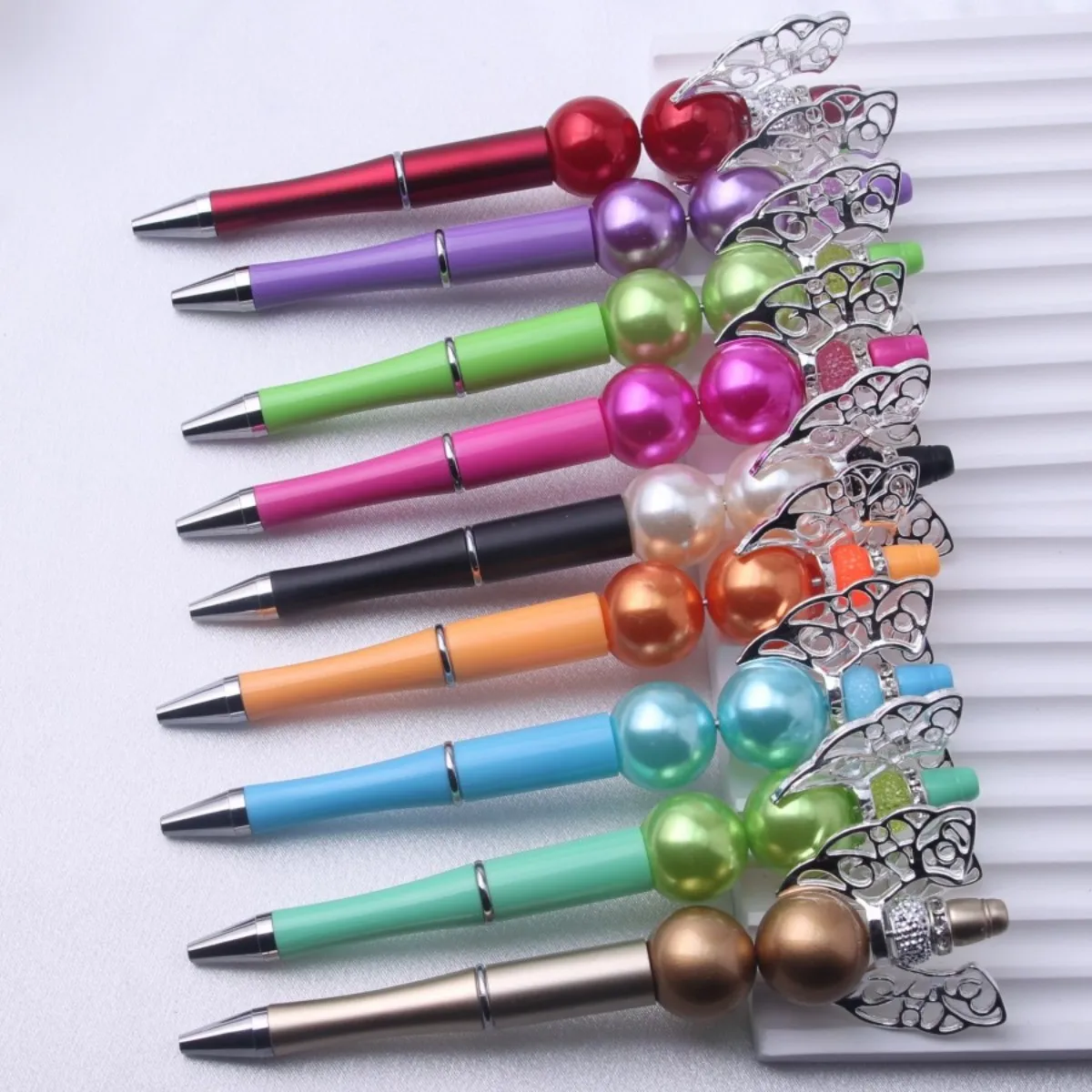 10pcs  Acrylic  Pearl Jewelry Handmade Diy Cute Handcraft Decorative Add Bead Beadable Pens For Gifts School Office Supplies