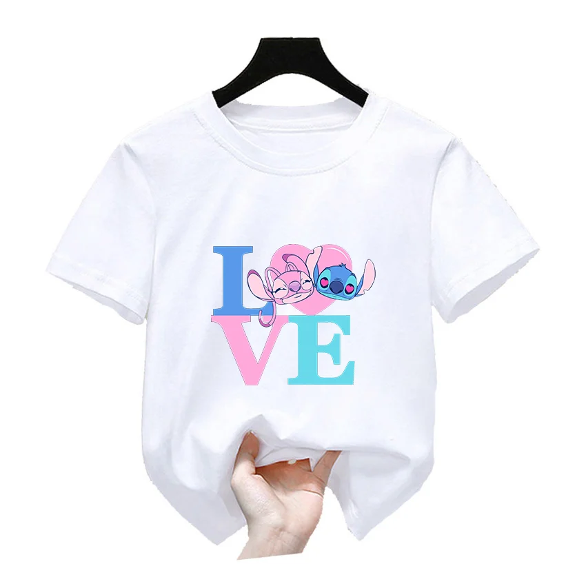 Lilo Stitch Boy Girl Clothes Kawaii Kids Funny T-Shirts Teenager Summer Short Sleeve T shirt Cartoon Children Tops