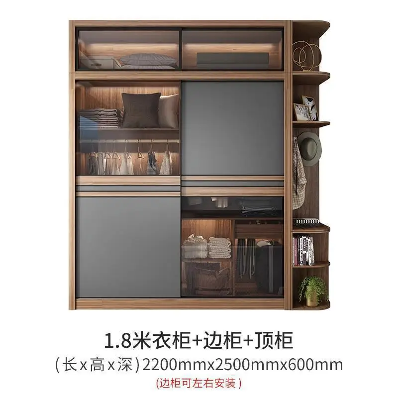 Nordic sliding door wardrobe bedroom household small cabinet simple modern move simple rental room wardrobe storage
