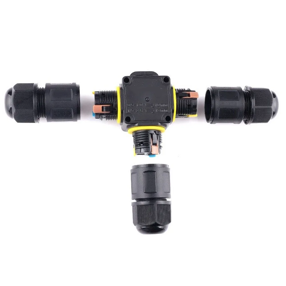 Waterproof 3-Way Cable Connector Set with IP68 Certification for LED Strip Wiring Power Distribution and Grounding Projects