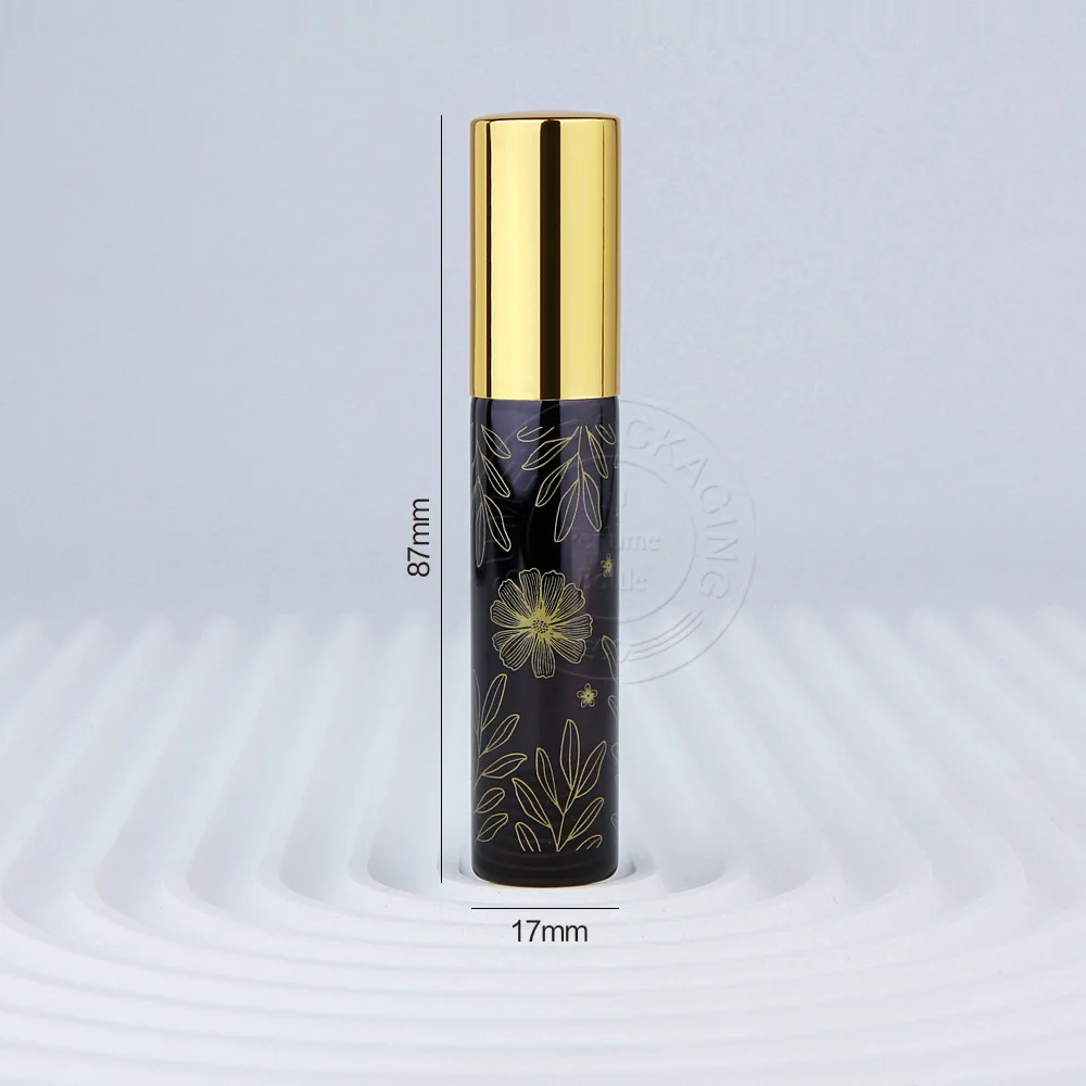 10ml Refillable Spray Bottle with Electroplated Finish, Floral Print Perfume Bottles, Aluminum Spray Head Cosmetic Dispenser