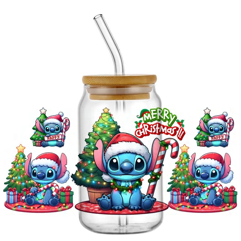 16OZ Cartoon character long ears Merry Christmas  UV DTF Cup Wrap Transfer Waterproof Stickers for Tumbler coffee cup decoratio