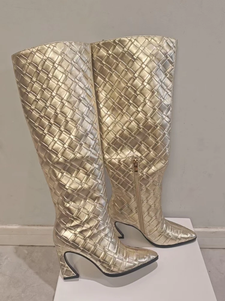 

2025 европейская и американская новая сценическая модная обувь на высоком каблуке, нишевая брендовая банкетная обувь с рукавами до колена и крокодиловым узором