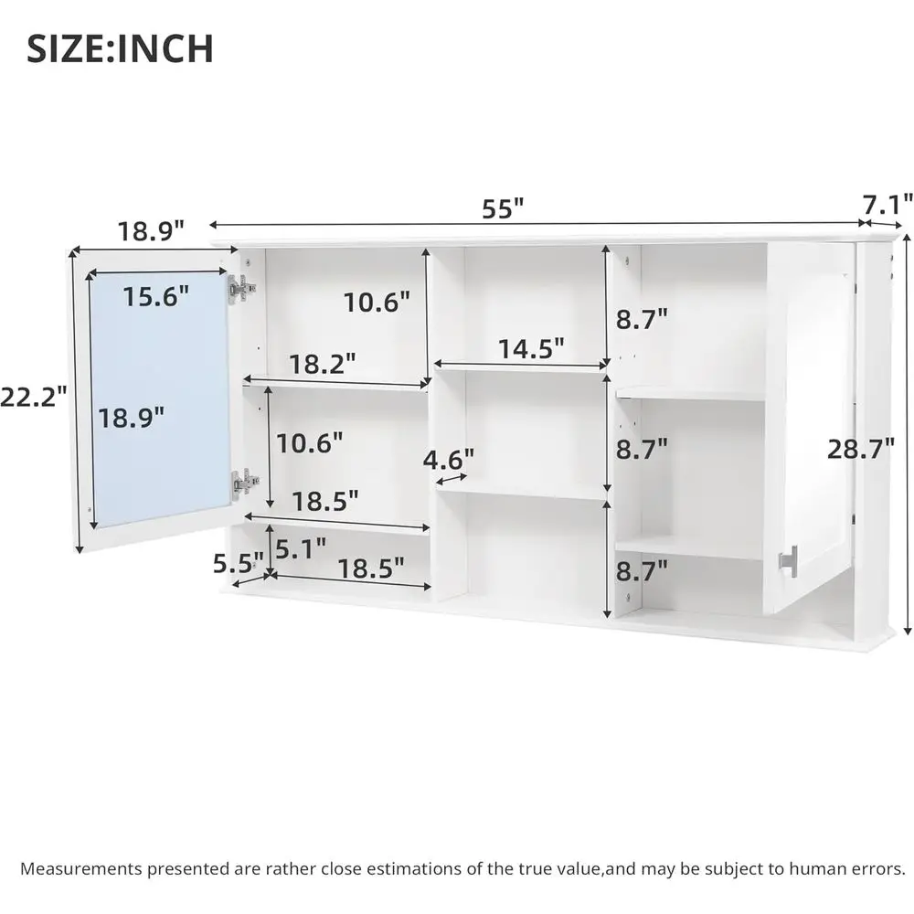 55"x28" Bathroom Medicine Cabinet with Mirror, Wall Mounted Bathroom Storage Organizer with 5 Open Shelves & Adjustable Interior view 2