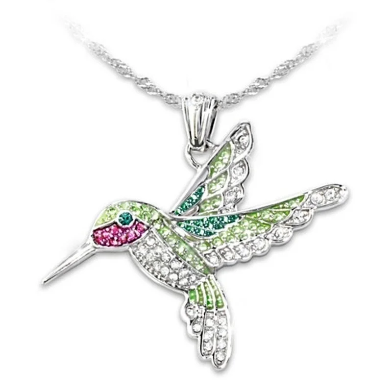 Trendy Animal Hummingbird Shape Pendant Necklace Women's Necklace Fashion Metal Crystal Inlaid Pendant Accessories Party Jewelry