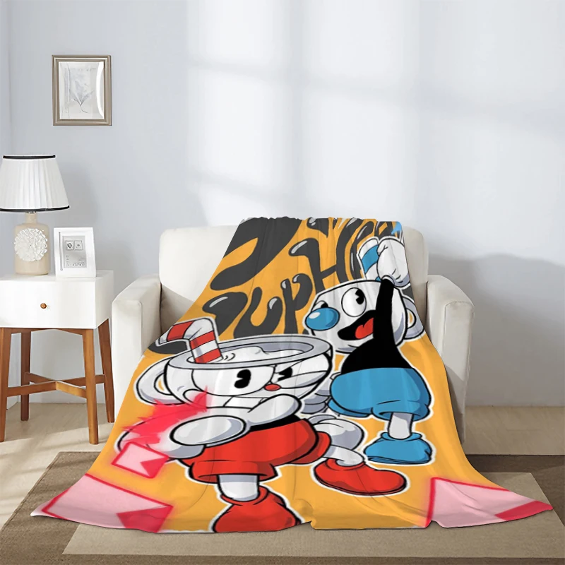 Cuphead En Mugman Warme Winterdekens En Gooit Cartoon Game Schattige Deken Microfiber Beddengoed Kniebank Fleece Pluizig Zacht Dutje